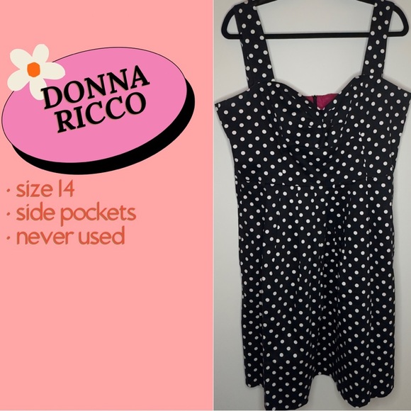 Donna Ricco Size 14 Black and White Polka Dot Dress - Picture 1 of 4